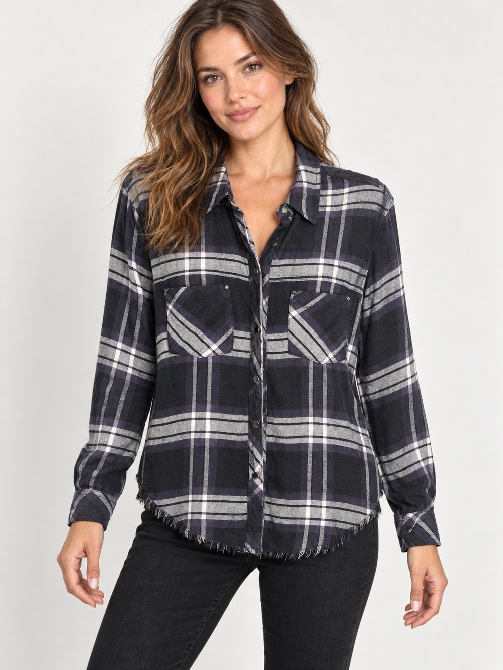 Rails Button-Up Shirt Black and White Plaid Medium